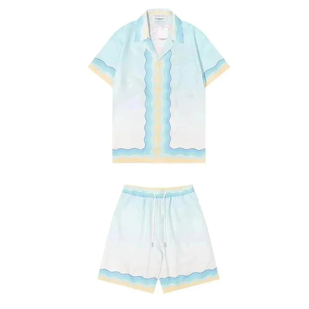 Green Patterned Short Sleeve Shirt And Shorts Set