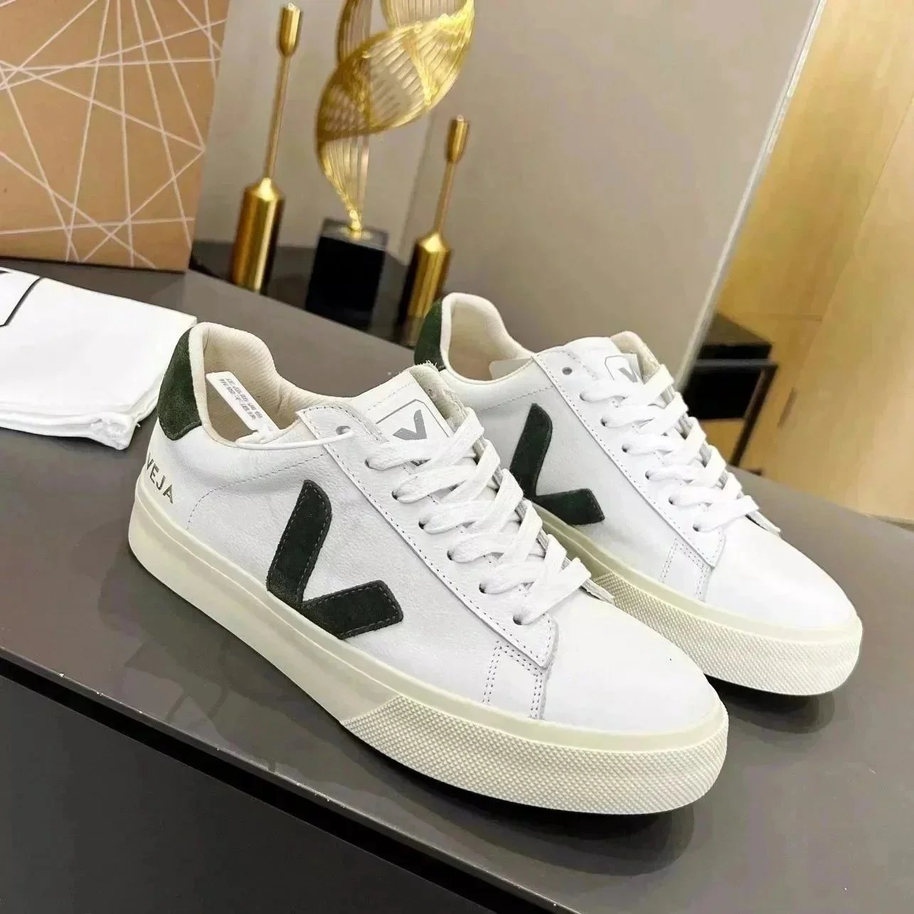 V-shaped genuine lea
