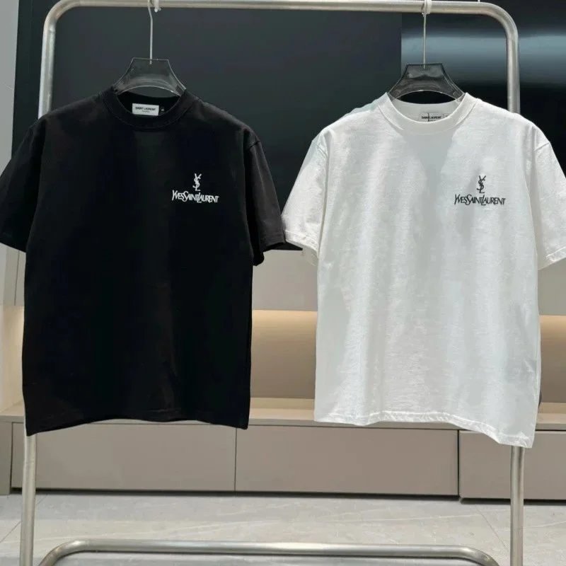 Saint Laurent Logo Embellished White Black Casual T-Shirt