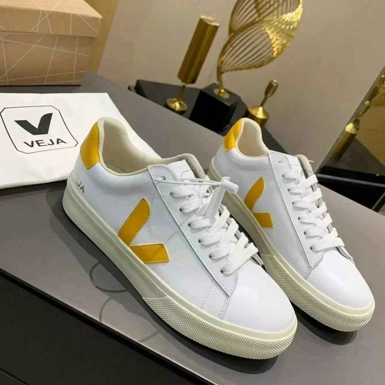 V-shaped genuine lea