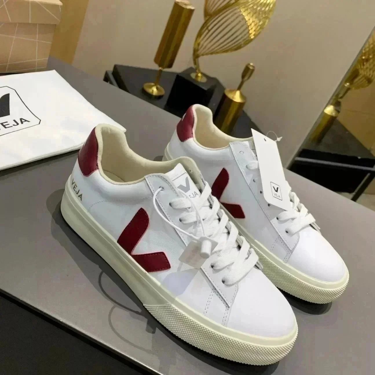 V-shaped genuine lea