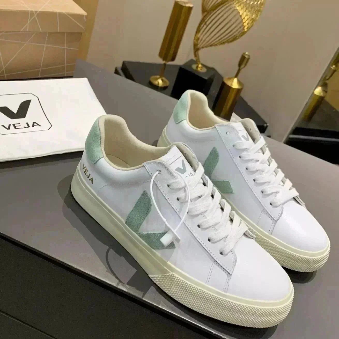 V-shaped genuine lea