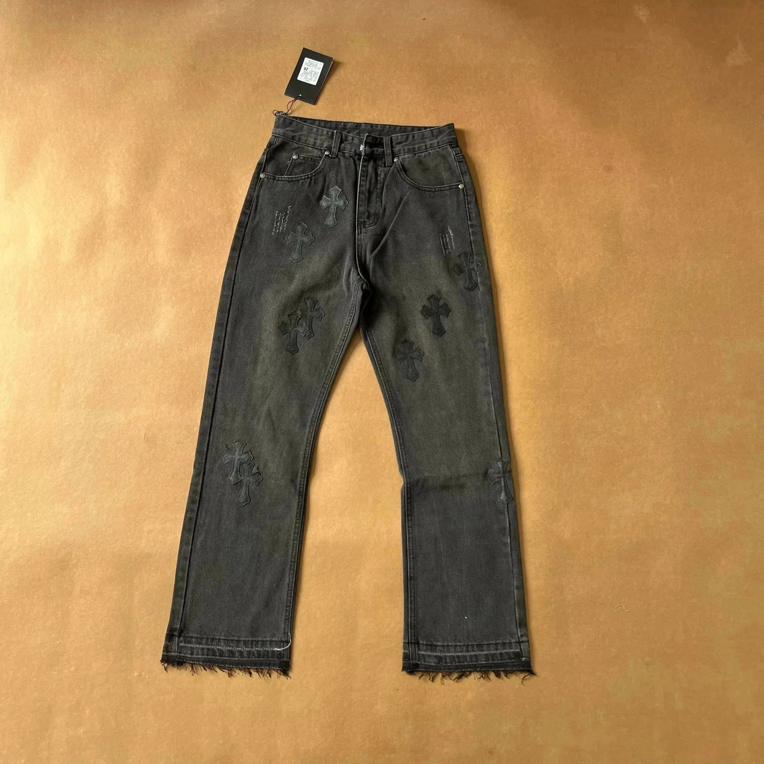 Classic hot style washed distressed jeans - 黑色黑标