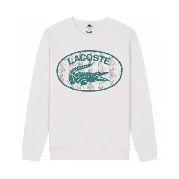 Lacoste Crocodile Oval Logo Crewneck Sweatshirt White - 1