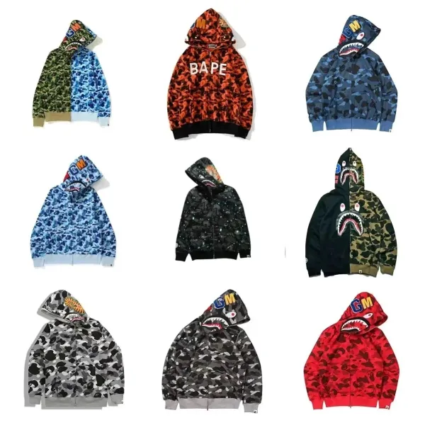 A Bathing Ape Shark Face Split Camo Hoodie - 4