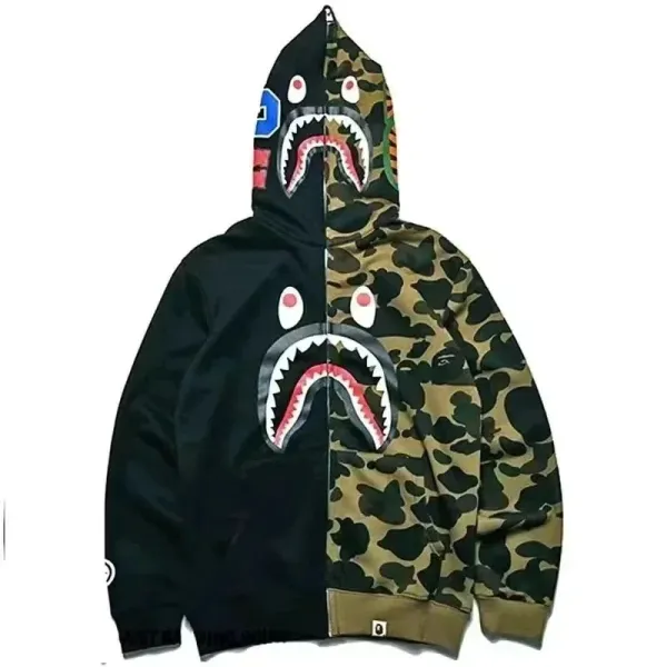 A Bathing Ape Shark Face Split Camo Hoodie - 1