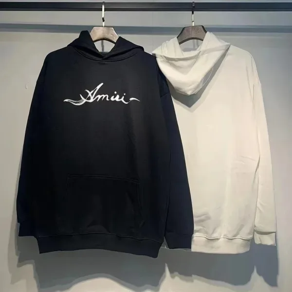 Amiri Script Embroidered Hoodie Black and White - 1