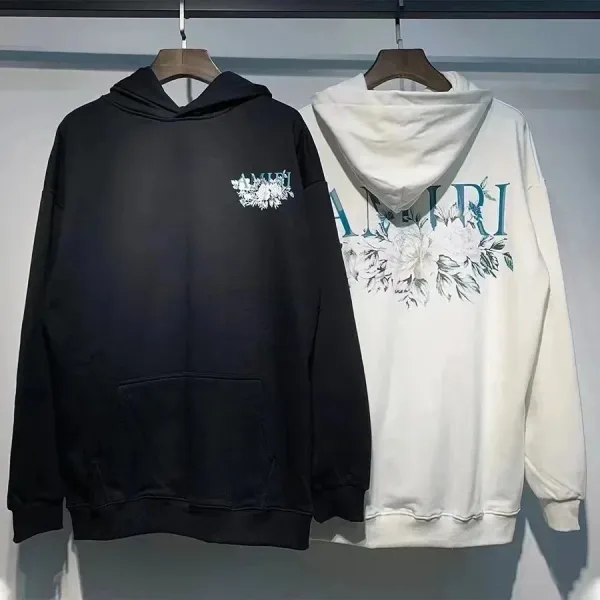 Amiri Floral Embroidered Hoodie Black and Off-White - 1