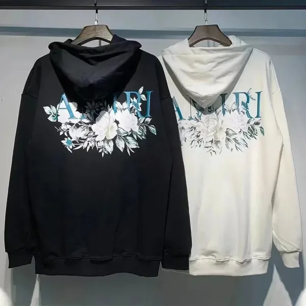 Amiri Floral Embroidered Hoodie Black and Off-White - 1