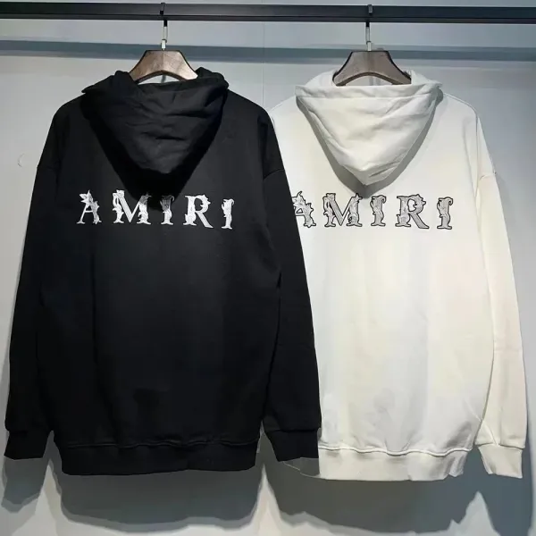 Amiri Distressed Logo Hoodie Black and White - 1