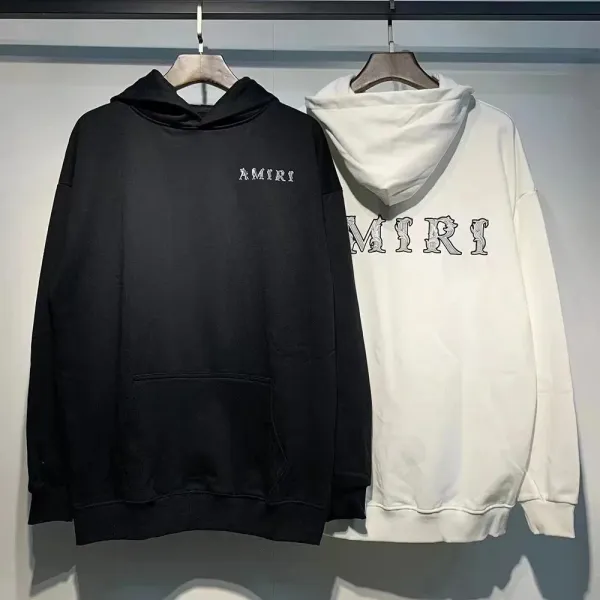 Amiri Logo Embroidered Hoodie Black and White - 1