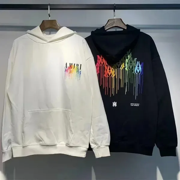 Amiri Rainbow Drip Hoodie White and Black - 1