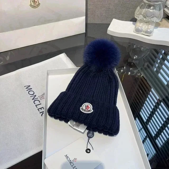 Moncler Hats Rib-knit beanie with logo patch and pom-pom variants product detail image 32