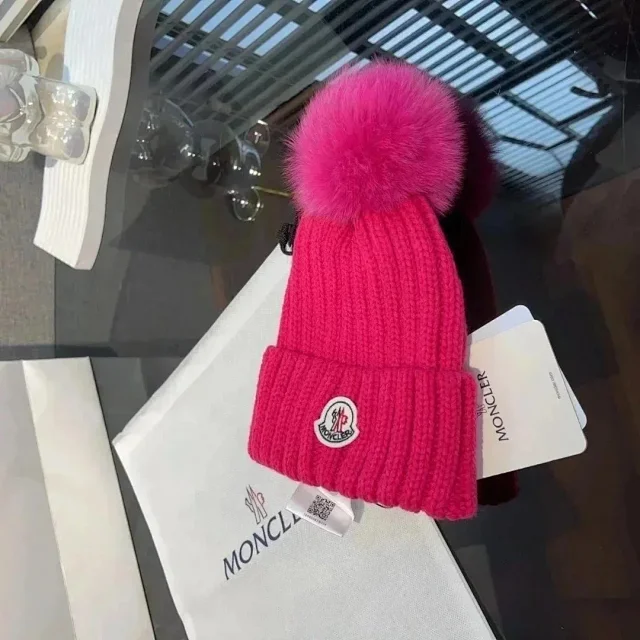 Moncler Hats Rib-knit beanie with logo patch and pom-pom variants product detail image 24