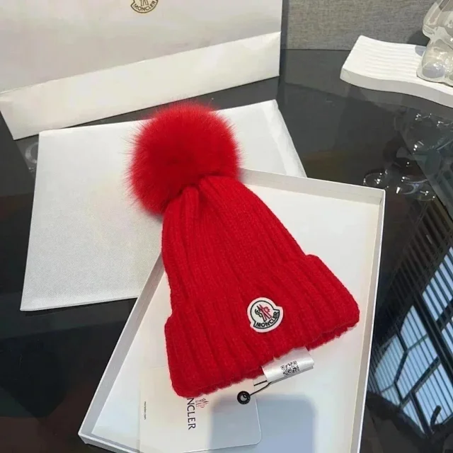 Moncler Hats Rib-knit beanie with logo patch and pom-pom variants product detail image 31