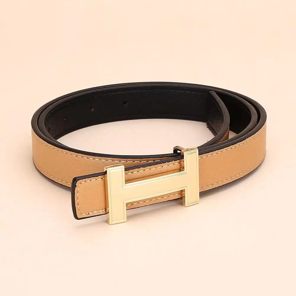 Unbranded Belts H-Buckle Leather Belt — H Gold buckle brown