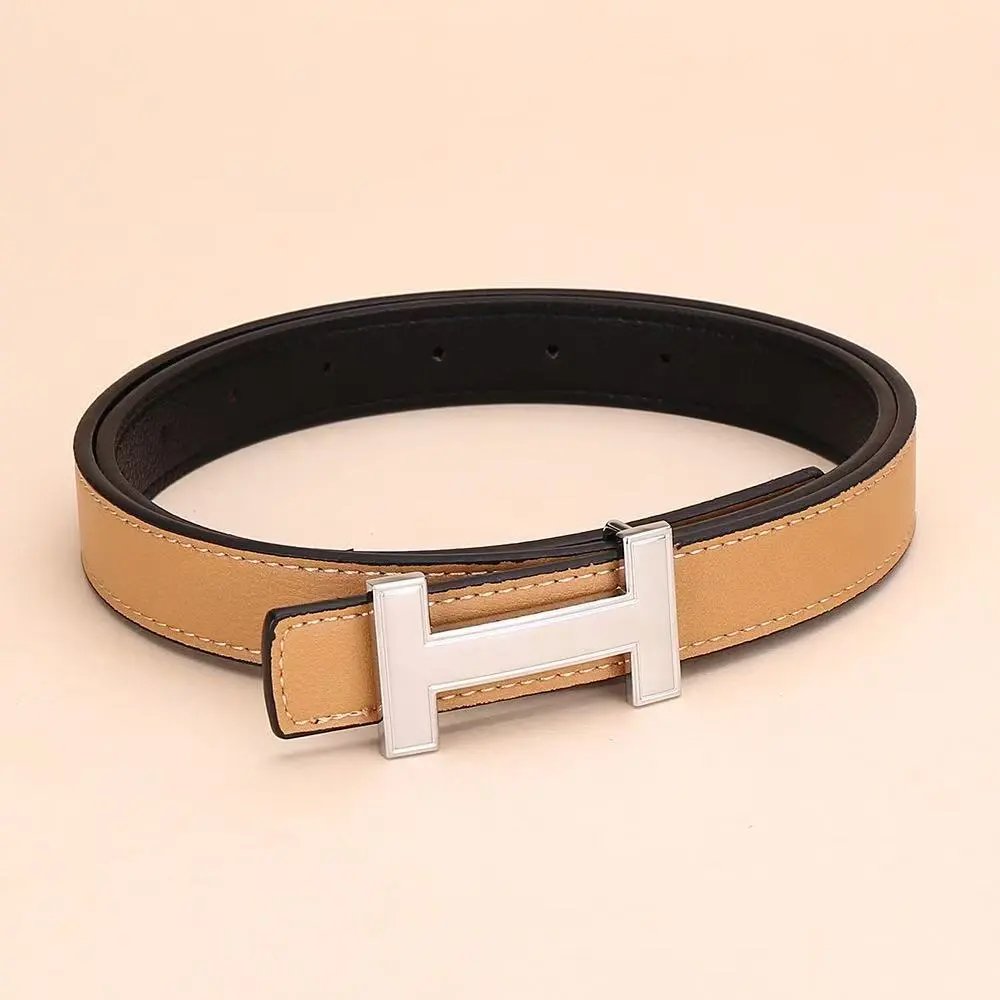 Unbranded Belts H-Buckle Leather Belt — H Silver buckle brown