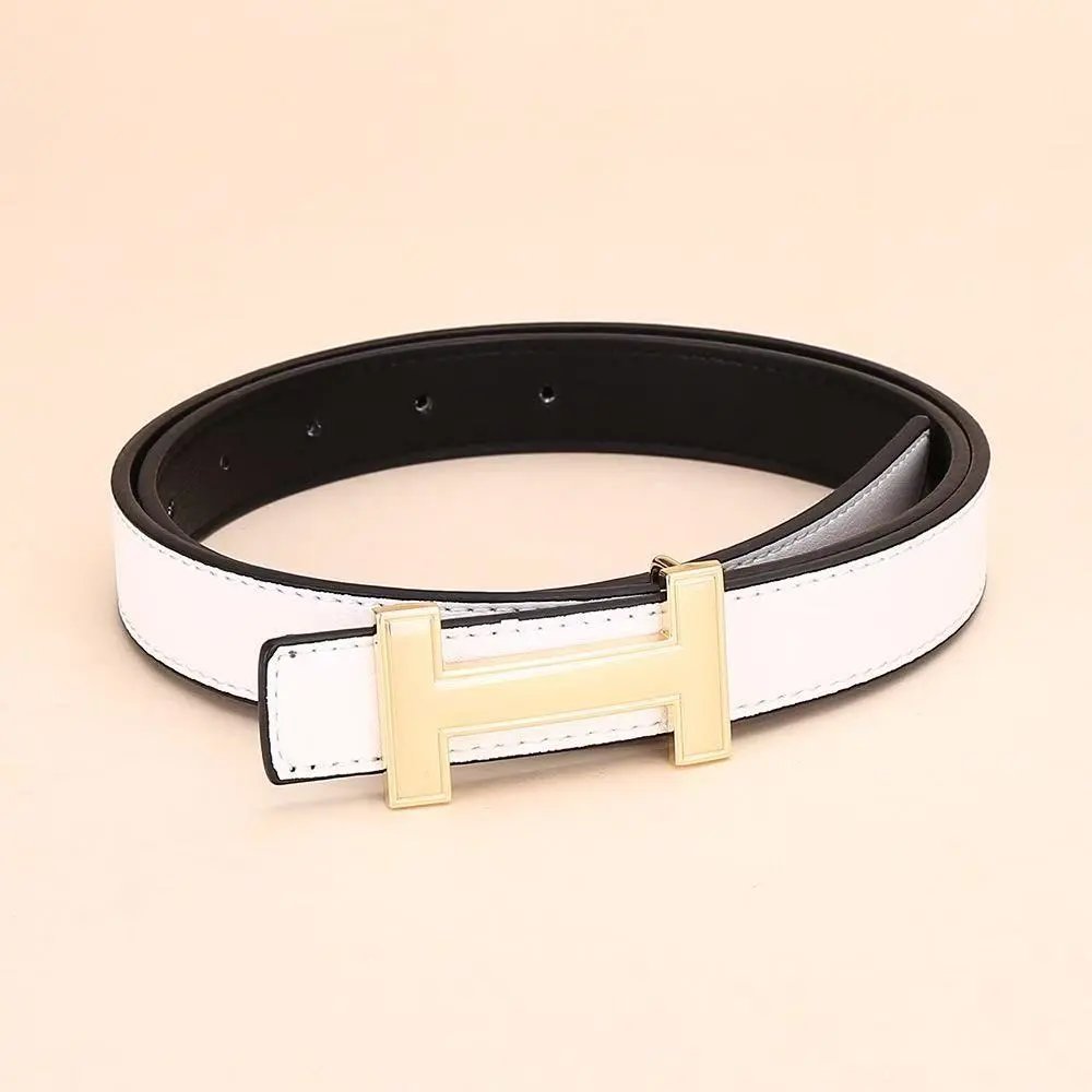 Unbranded Belts H-Buckle Leather Belt — H Gold buckle white