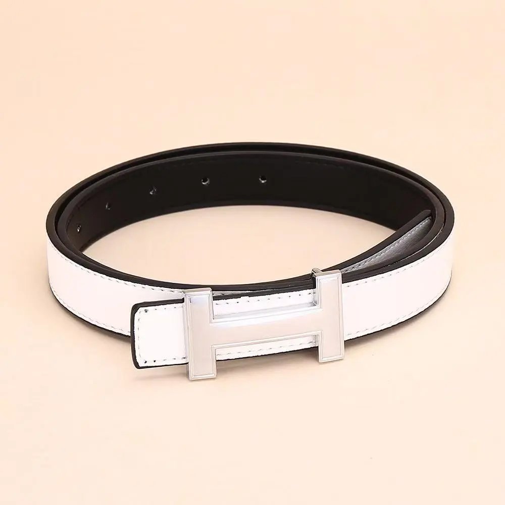 Unbranded Belts H-Buckle Leather Belt — H Silver buckle white
