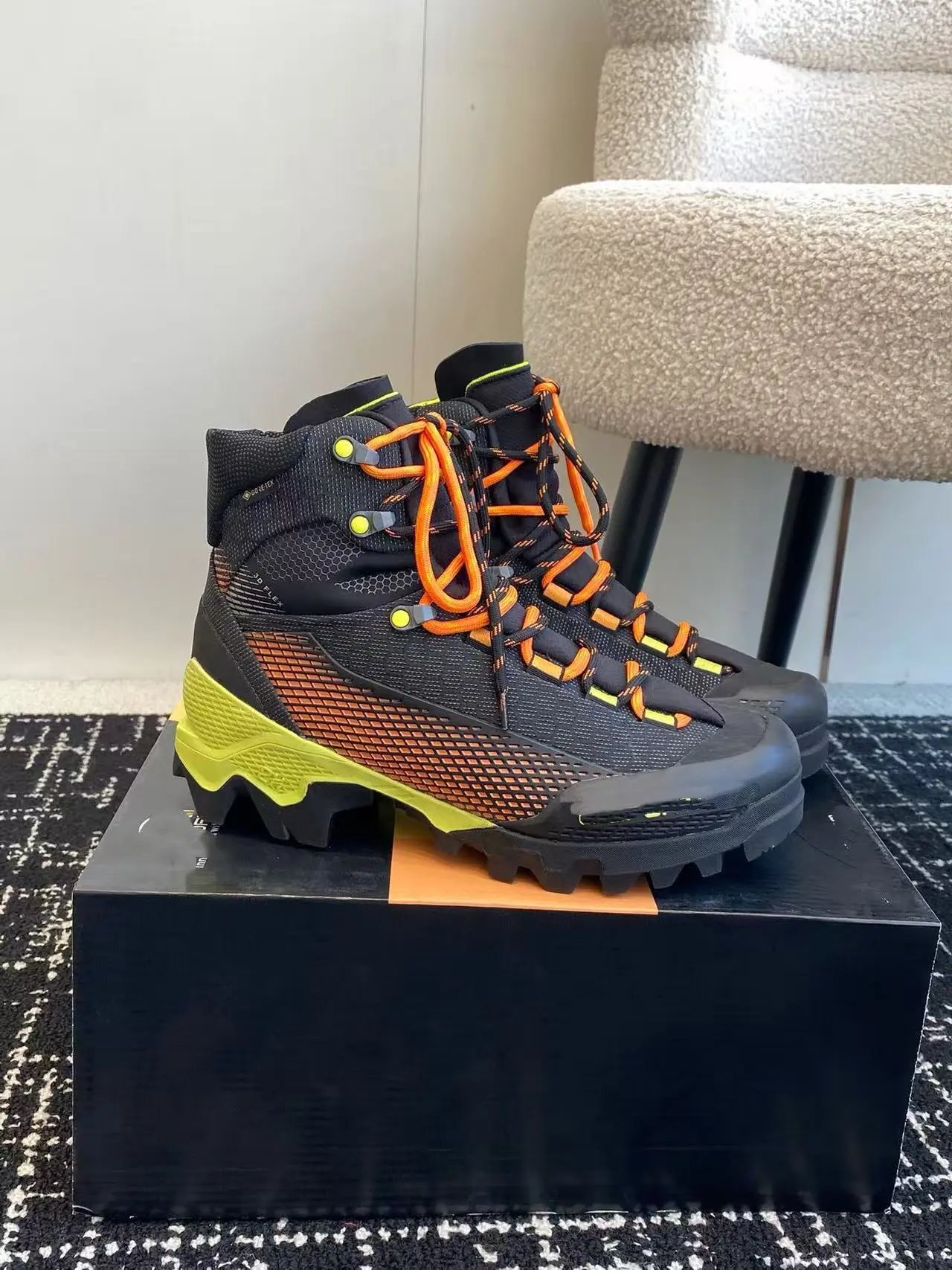 Unbranded Boots High-Top Hiking with Lug Soles and Contrast Laces — Yellow