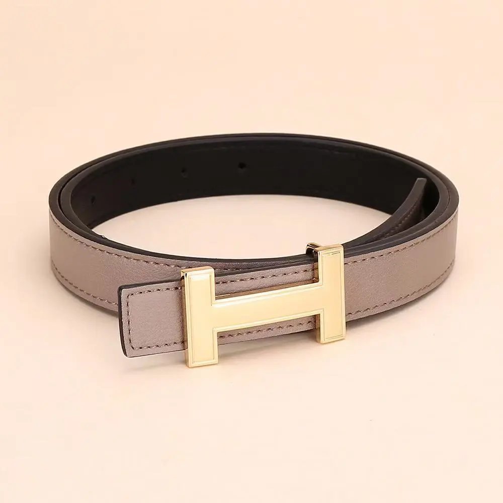 Unbranded Belts H-Buckle Leather Belt — H gold buckle gray