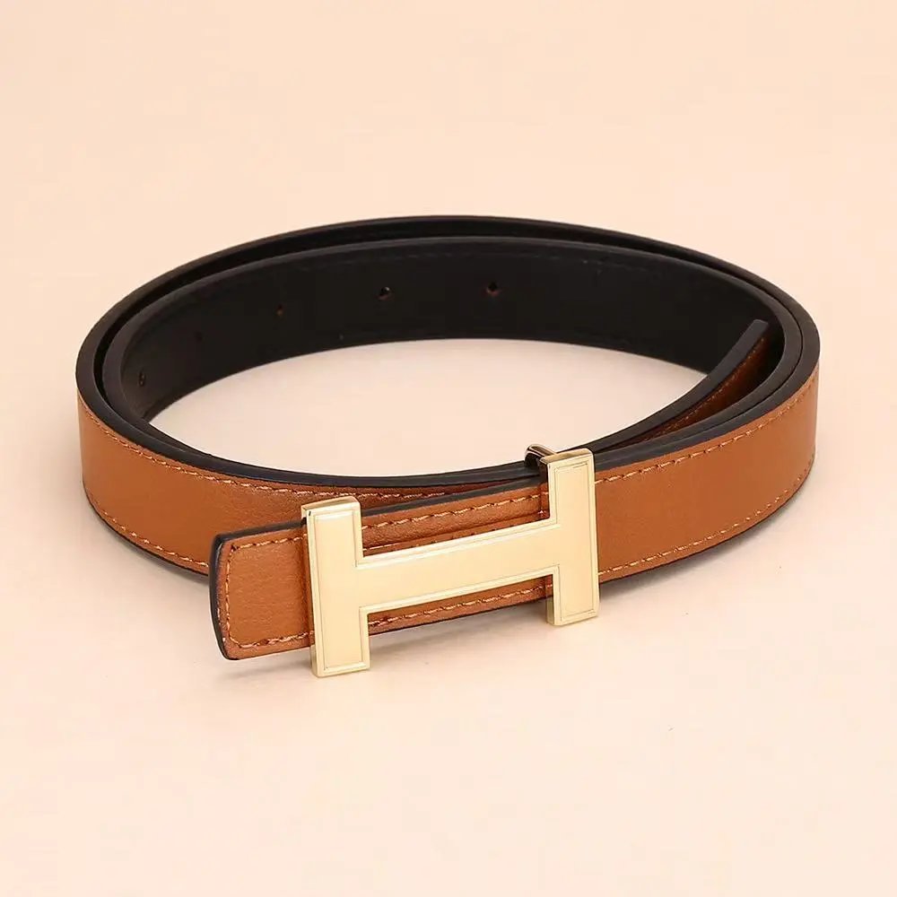Unbranded Belts H-Buckle Leather Belt — H Gold buckle yellow