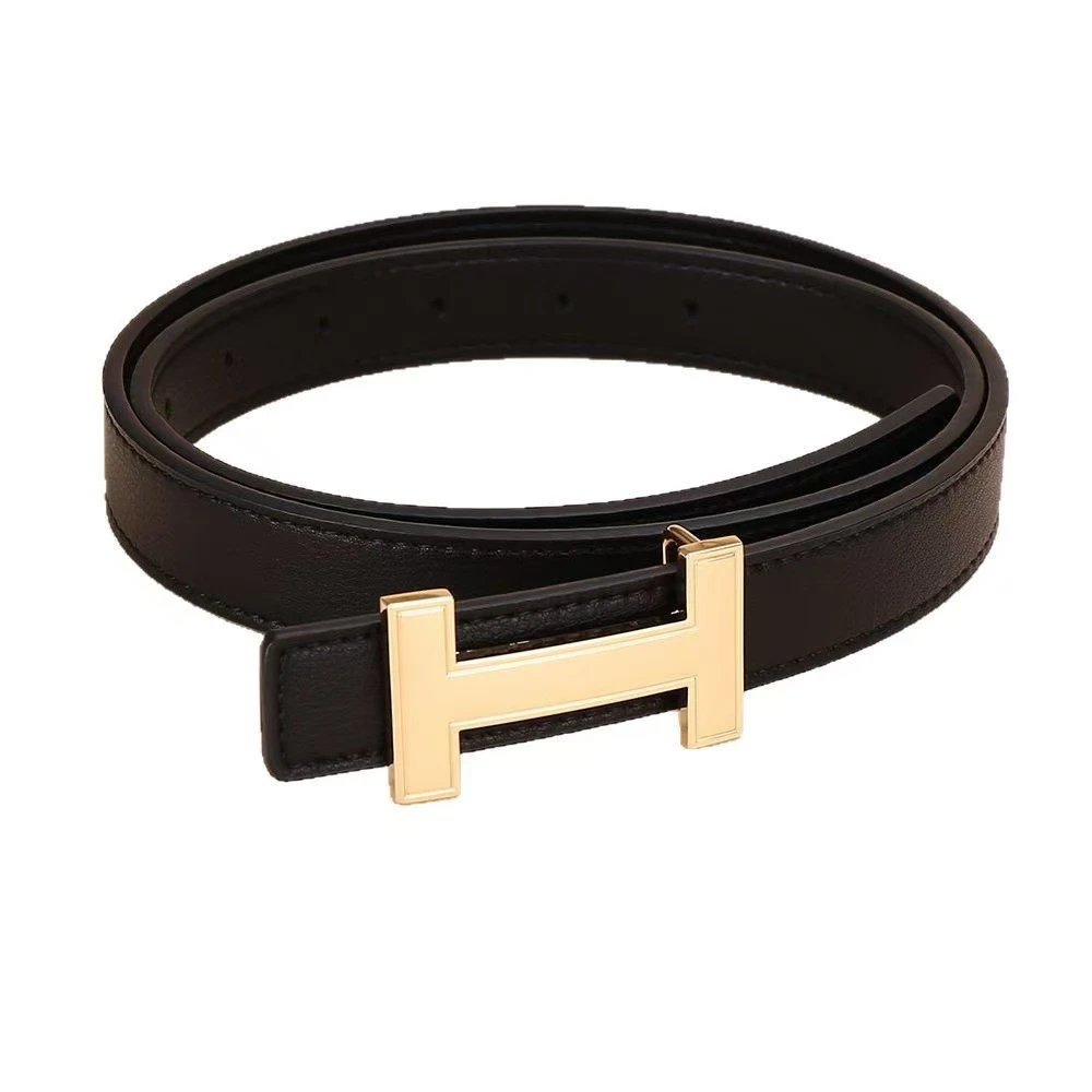 Unbranded Belts H-Buckle Leather Belt — H black gold buckle
