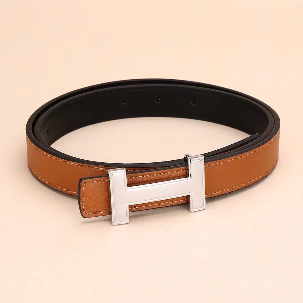 Unbranded Belts H-Buckle Leather Belt — H Silver buckle, tan color