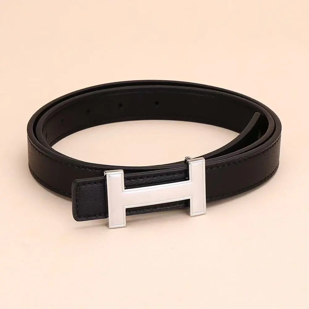 Unbranded Belts H-Buckle Leather Belt — H Silver buckle, black