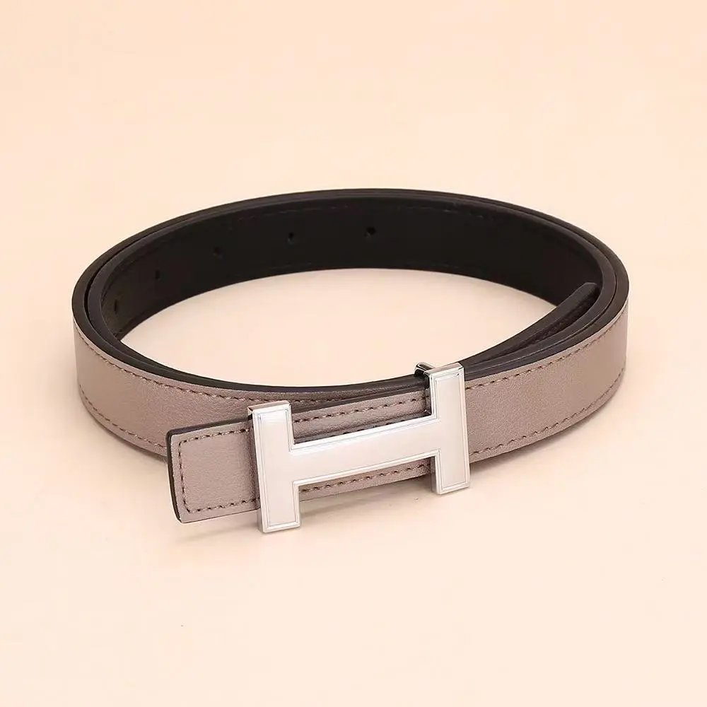 Unbranded Belts H-Buckle Leather Belt — H Silver buckle, gray color