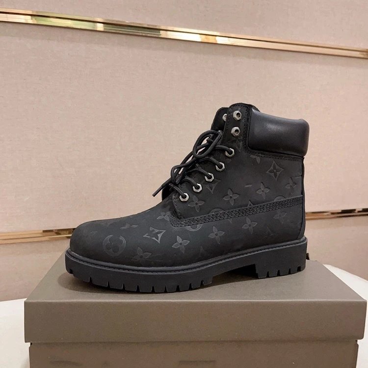 Unbranded Boots Lace-Up Ankle with Embossed Patterned Collar — Black [Shoe Size]