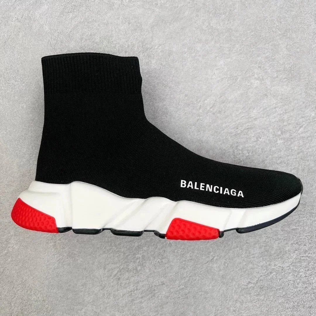 Balenciaga Sneakers Sock-knit high-top with segmented sole — Black and red