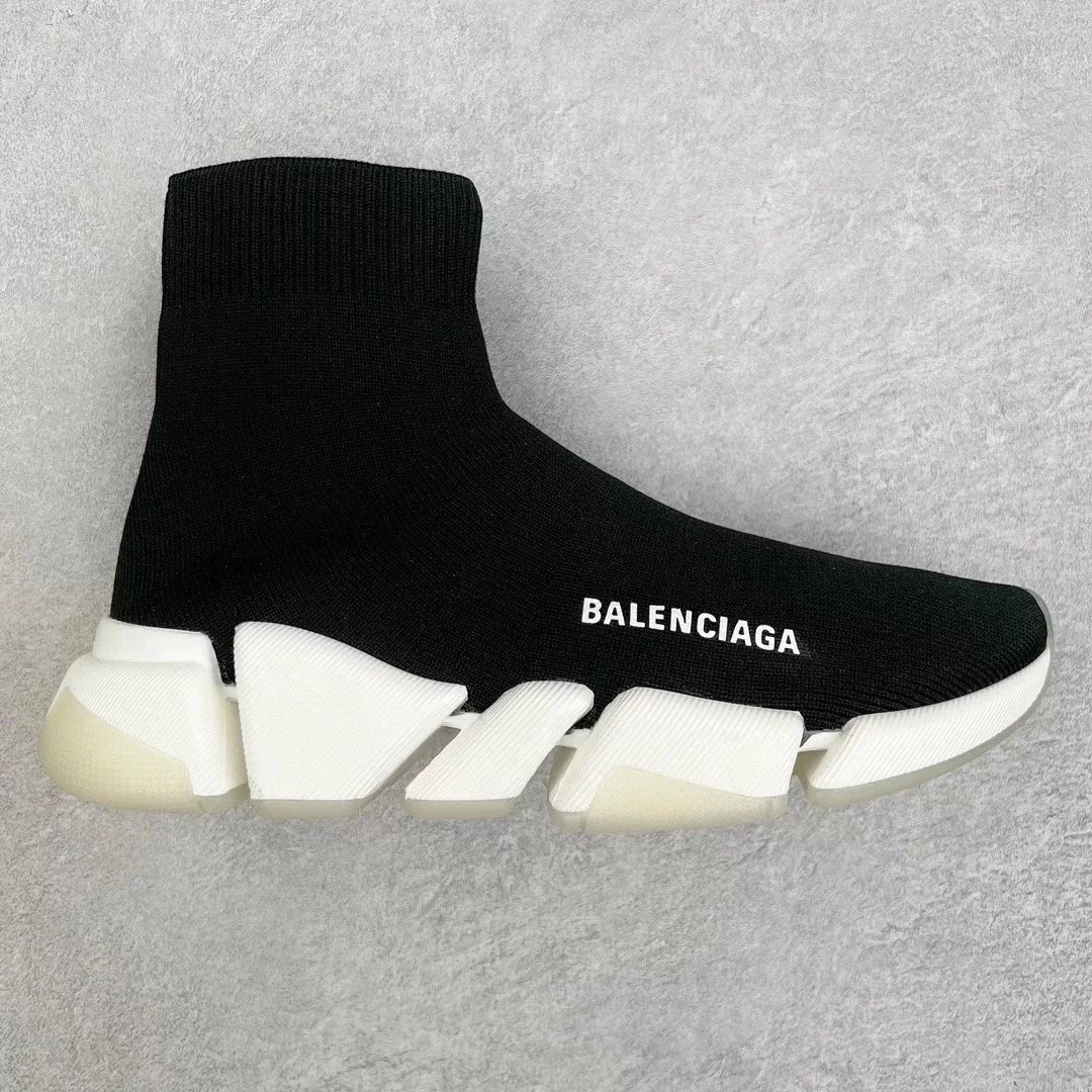 Balenciaga Sneakers Sock-knit high-top with segmented sole — Black and white