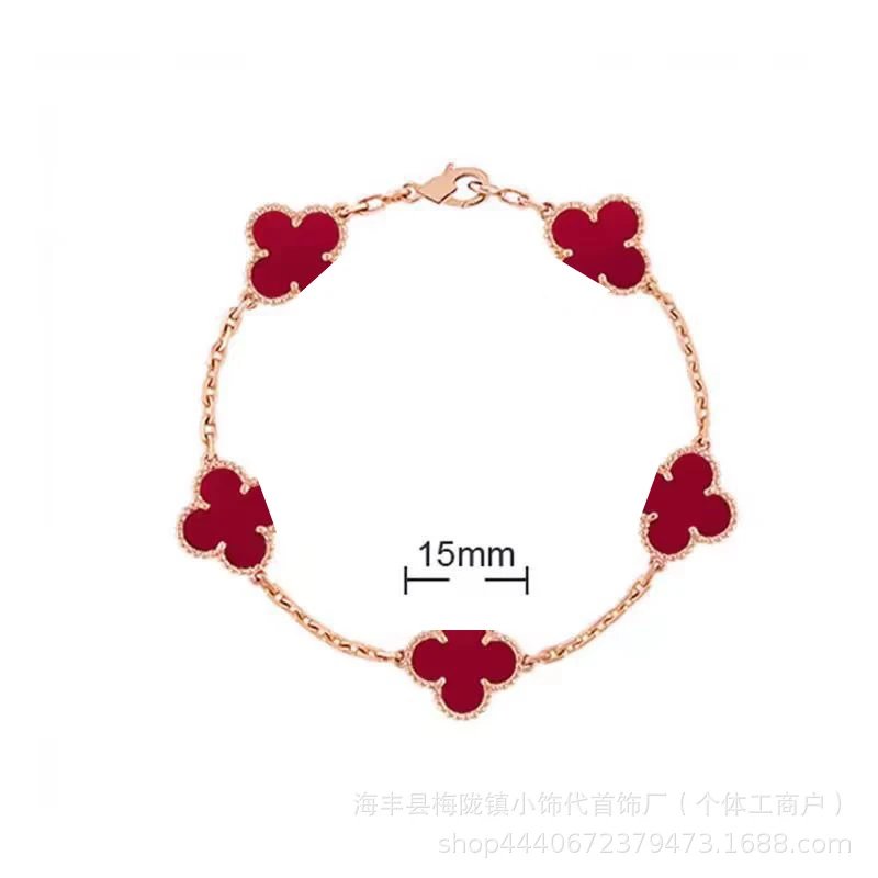 Unbranded Jewelry Five-Flower Clover Bracelet — Carnelian rose gold