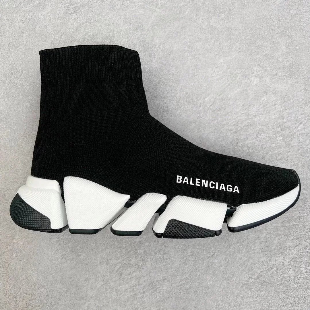 Balenciaga Sneakers Sock-knit high-top with segmented sole — Black and white with a black background
