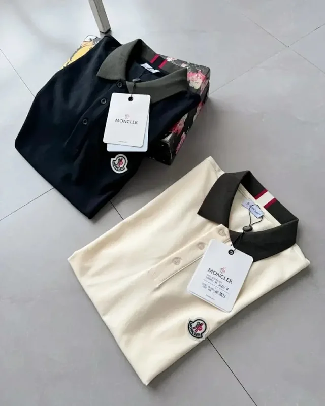 Moncler Shirts Short-Sleeve Polo Shirt with Contrast Collar and Logo Patches product detail image 1
