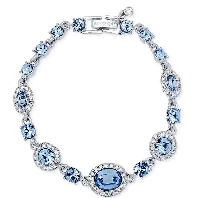 Givenchy Jewelry Single-row crystal bangle bracelet — Platinum blue diamond‐shimmering crystal