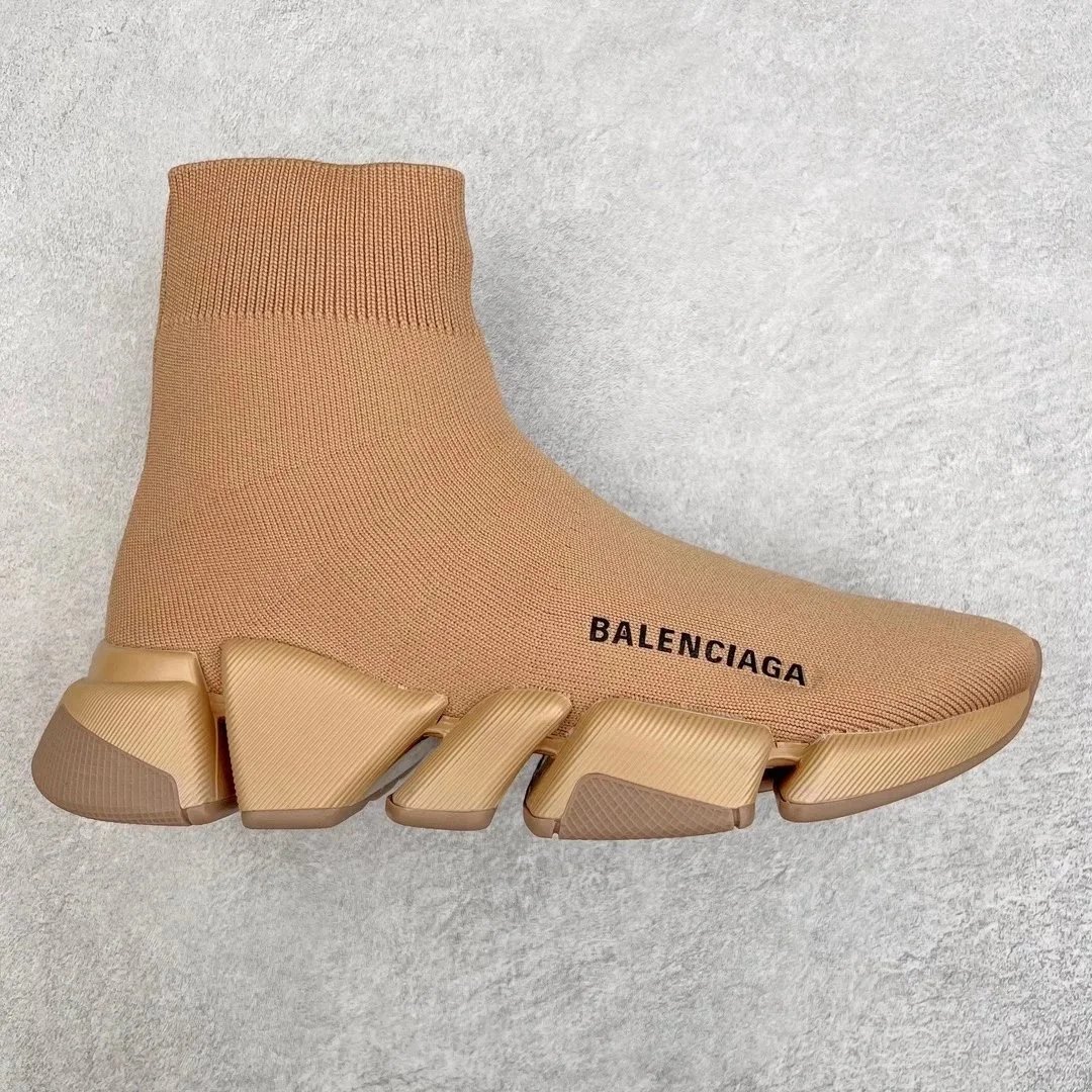 Balenciaga Sneakers Sock-knit high-top with segmented sole — Coffee color