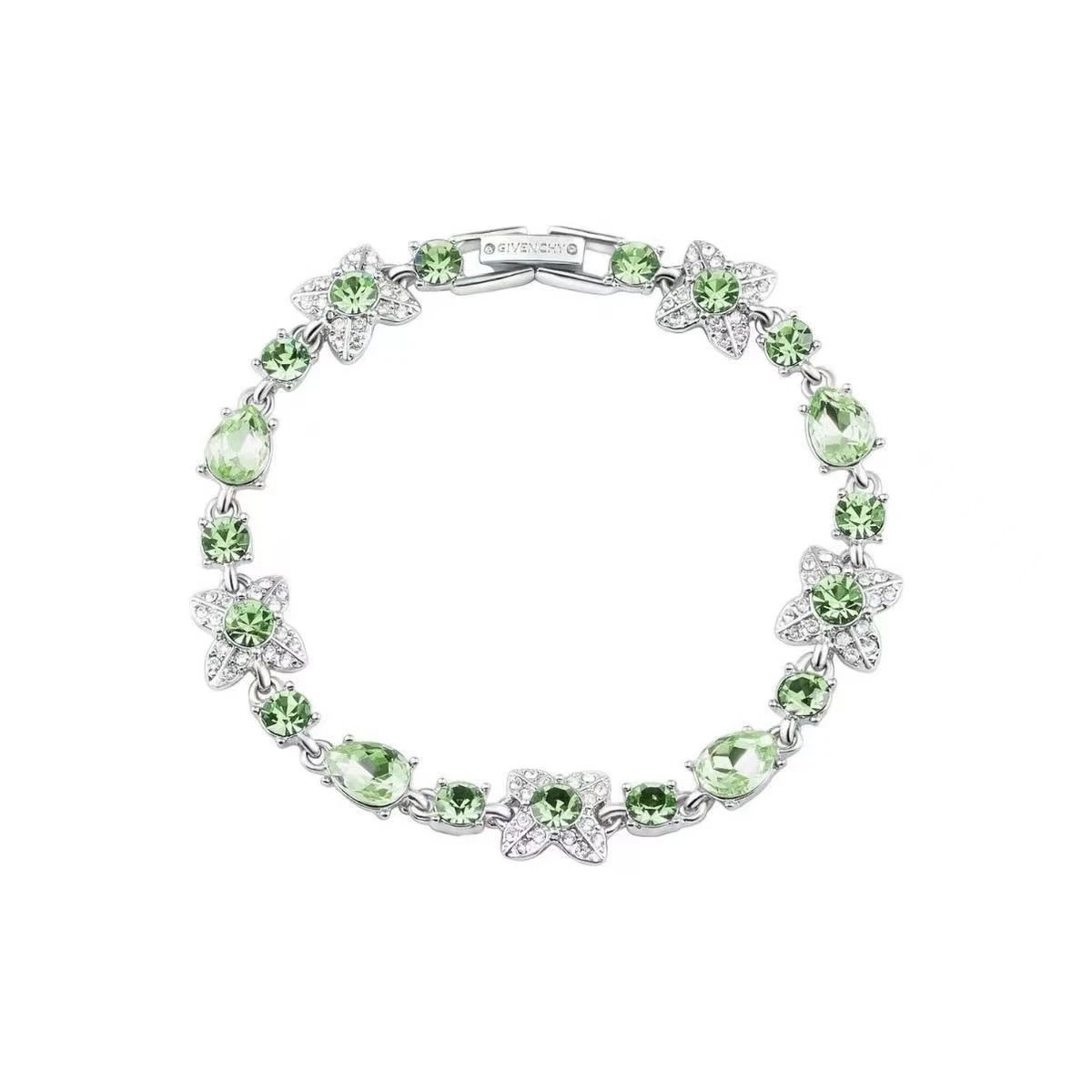 Givenchy Jewelry Single-row crystal bangle bracelet — Platinum Green Four-Leaf Clover
