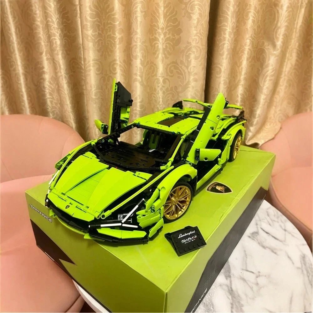 LEGO-Compatible Large Lamborghini Building Blocks Sports Car with Mechanical Linkage, High-Difficulty Assembly Toy Model for Boys -111