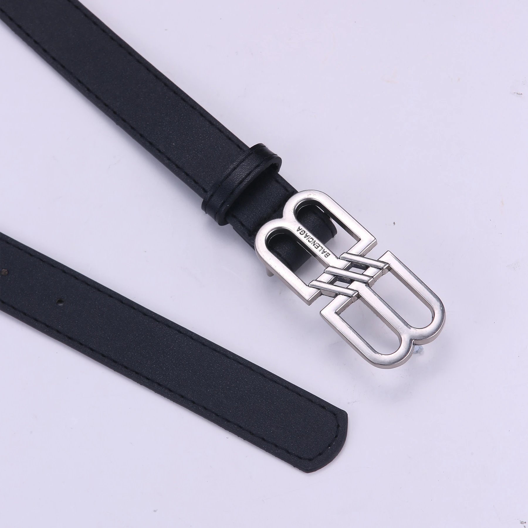 Black (Silver Buckle Triple Diagonal Bar Double B Buckle)
