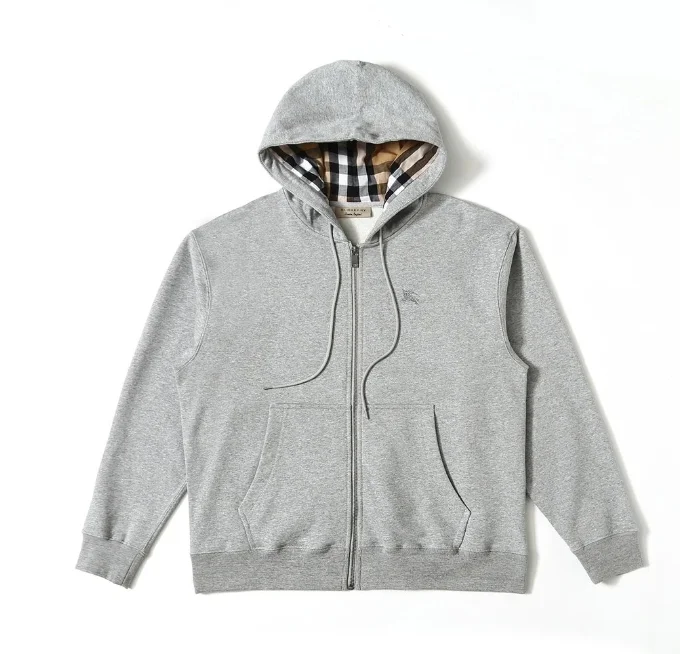Burberry Grey Lined Zip Hoodie