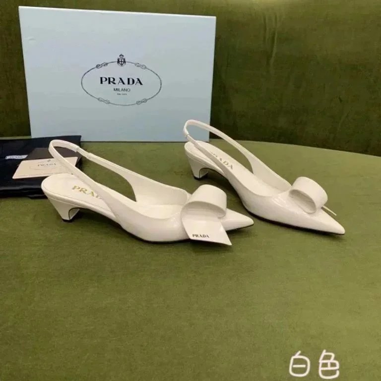 Prada Bow-Embellished Slingback Kitten Heels White