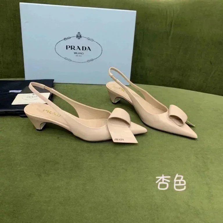 Prada Bow-Embellished Slingback Kitten Heels Apricot