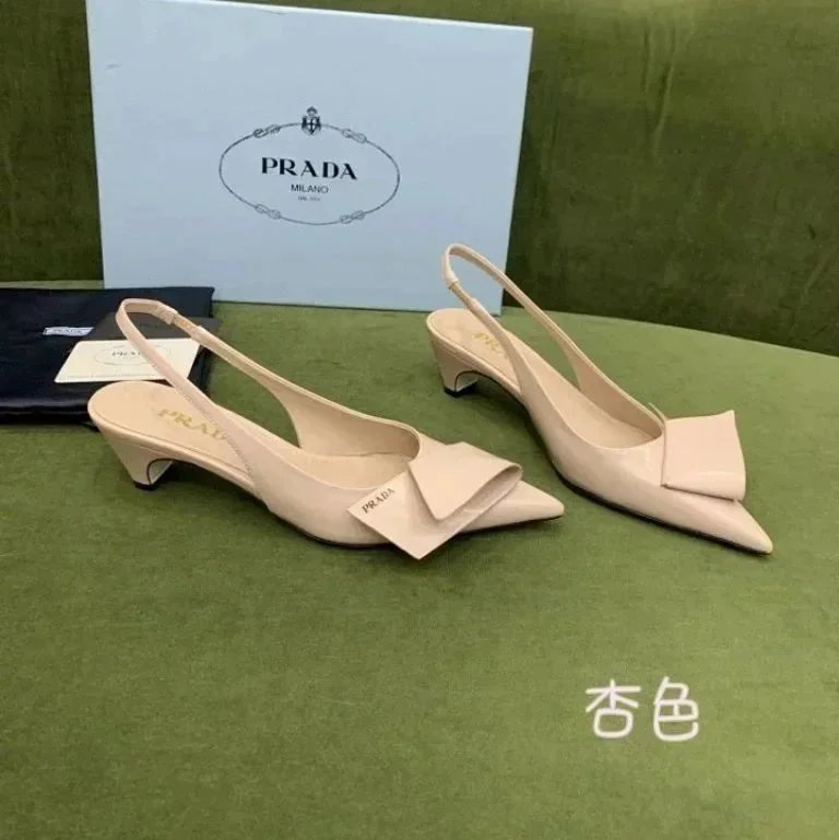 Prada Bow-Embellished Slingback Kitten Heels Apricot