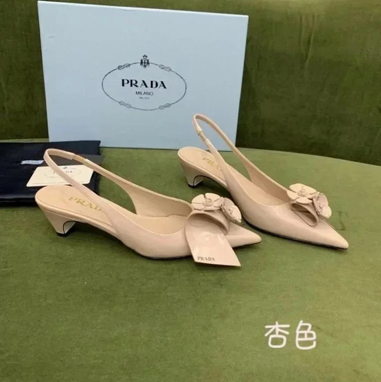 Prada Floral-Embellished Slingback Kitten Heels