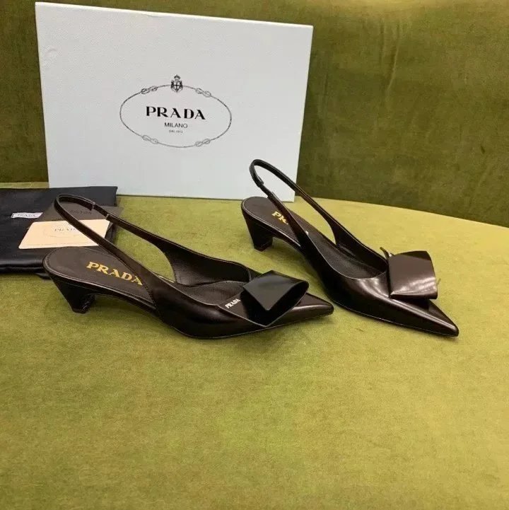 Prada Bow-Embellished Slingback Kitten Heels Black