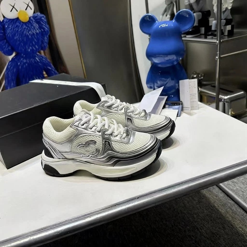 Cha.nel run.ner Little Fragrant Shoes Silver Horn King Sports Shoes Casual Shoes Dad Shoes