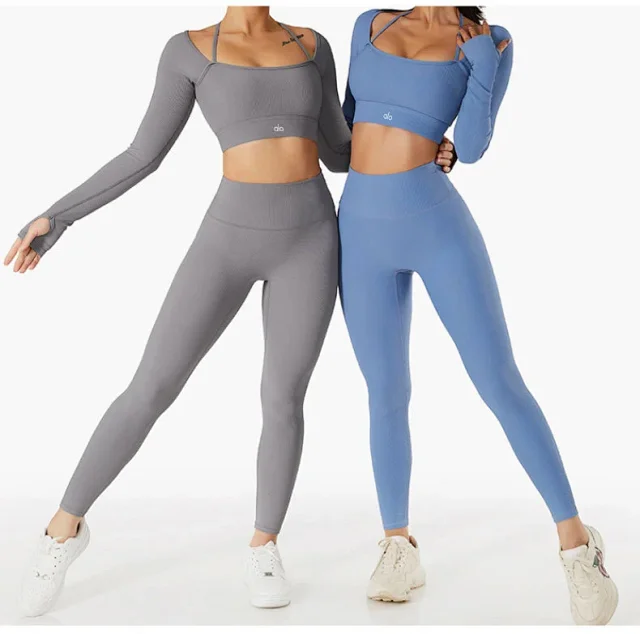 Alo Matching Sets Ribbed zip hoodie, wrap sports bra and high-waisted shorts set product detail image 19