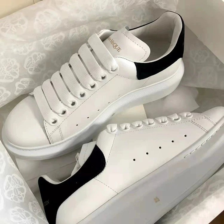 Mq mcqueen white shoes women’s spring new arrival round toe tie backeasiest for matchthick sole hidden heel sports casual sneakers men